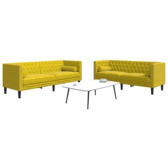 vidaXL Set De Sof&aacute;s Chesterfield Y Cojines 2 Pzas Terciopelo Amarillo Vidaxl