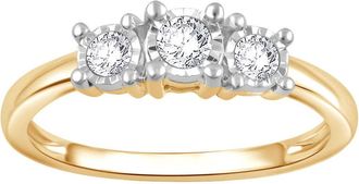 DiamondMuse 0.25 cttw Yellow Gold Plated Over Sterling Silver 3 Stone Diamond Engagement Ring for Women (I-J, I2-I3)