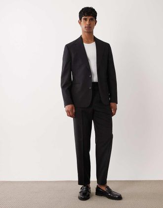 Asos Pantaloni da abito premium affusolati vestibilit&agrave; comoda in lana e lino neri-Nero
