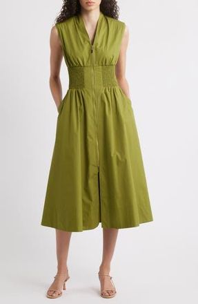 Vince Camuto Smock Waist Cotton Midi Dress in Olvive at Nordstrom Rack, Size 18 (Similar To 14W)