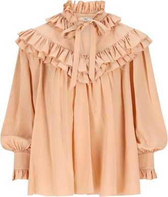 Chloé Overhemden, Dames, Bruin, S, Gerimpelde Top Poeder