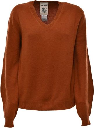Semicouture Geribbelde V-hals trui - Dames - V-hals truien - Bruin - XL - Truien & Vesten
