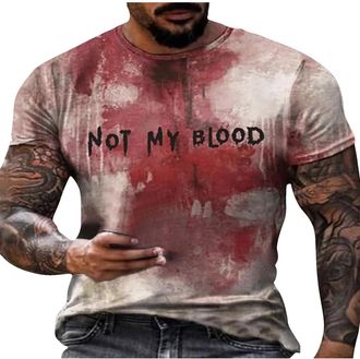 Generic Mens Im Fine Halloween T Shirt Blood Splatter Short Sleeve Top Halloween Problem Solved T-Shirts Bloody Printed Tops Casual Round Neck Shirt Tops Nove