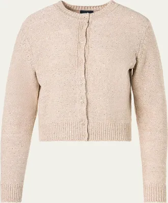 Akris Linen-Cotton Micro Sequin Knit Cardigan Sweater