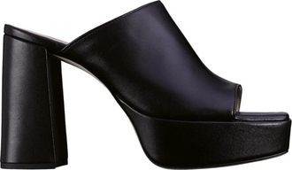 H&ouml;gl Zwarte Leren Platte Sandalen - Dames - Muiltjes - Zwart - 41 EU - Leer - Schoenen