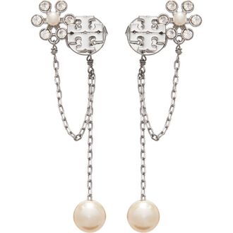 Tory Burch Kira Faux Pearl Chain Linear Earrings in Tory Silver/cream at Nordstrom