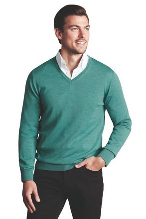 CHARLES TYRWHITT Pure Merino V Neck Sweater in Aqua Green at Nordstrom, Size Xx-Large