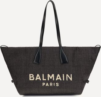 Balmain Track Shoulder Bag in leather and raffia Female UNI