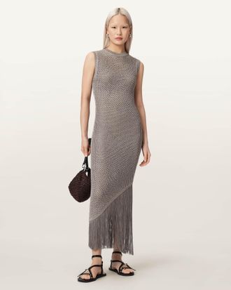 AllSaints Polyester Jessie Slim Fit Knitted Midi Dress, Size: XS