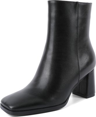 EDEFS Womens Black Square Toe Ankle Boots - 3 Inches Block Heel Black Ankle Booties for Women Office & Fashion Wear UK3