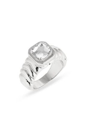 Nordstrom Rack Crystal Ribbed Signet Ring in Clear- Silver at Nordstrom Rack, Size 8