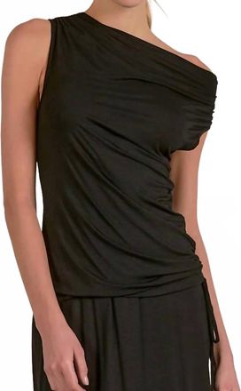 Elan Zoe Drapey Cap Sleeve Knit Top In Black