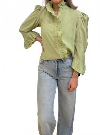 English Factory Ruffle Detailed Long Sleeve Blouse In Green