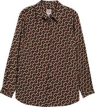 Anne Klein Print Slim Fit Point Collar Shirt in Vicuna/anne Black at Nordstrom, Size 0X