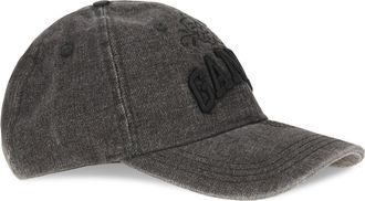 Ganni Womens Baseball Cap Embroidered Denim Black Washed Recycled Polyester; Cotton Hats E Hairbands