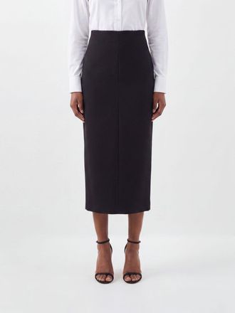 The Row High-Waisted Wool Midi Pencil Skirt with Back Slit
