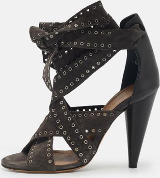 Isabel Marant Two Tone Suede Anaid Crisscross Ankle Wrap Sandals