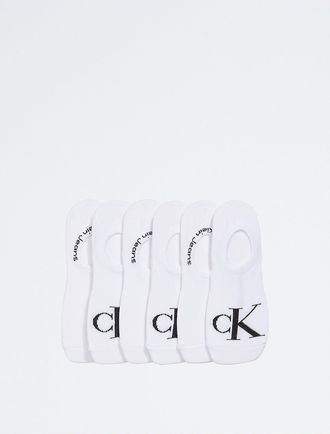 Calvin Klein Womens Flat Knit Monogram 6-Pack Liner Socks - White/Natural