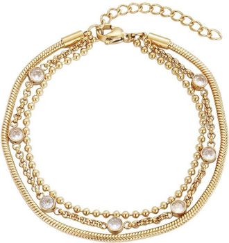 Adornia Adornia 18K Plated Stainless Steel Tarnish-Resistant Layered Crystal 3-Chain Bracelet
