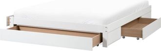 Beliani Cama Con Cajones Sin Cabecero De Madera De Caucho 180 X 200 Cm Dise&ntilde;o Moderno Con Almacenaje Blanco Giat