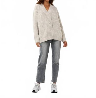 Esqualo Filippa Feather Embellished Cardigan Sweater In Light Sand