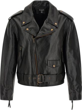 Balmain Textured Leather Biker Jacket - Heren - Leren en Su&egrave;de Jassen - Zwart - XL - Leer - Jassen