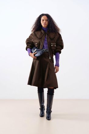 Ganni Duchesse Nylon Bomber Jacket - Size 34 Brown