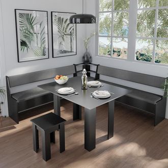 Vicco Conjunto Con Banco Esquinero Roman, Negro, 210 X 41.5 Cm Con Mesa, Vicco
