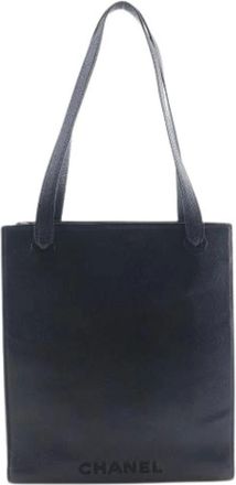Chanel Pre-owned Tote Bags, female, Black, Size: ONE SIZE Pre-owned Logo Textured Leather Tote Bag