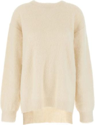 Jil Sander Rondgebreide trui - Dames - Ronde hals truien - Beige - XS - Wol - Truien & Vesten