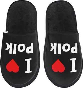 Generic Soft House Slipper I Love Polk Fluffy Slipper Plush Spa Slippers for Hotels Ladies Guest M