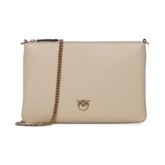 Pinko Flat Classic Pochette - Dames - Schoudertassen - Beige - ONE Size - Leer - Tassen