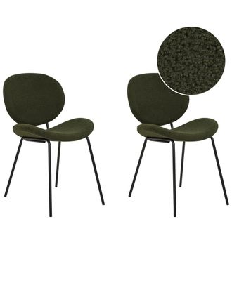 Beliani Conjunto de 2 sillas de comedor boucl&eacute; verde oscuro