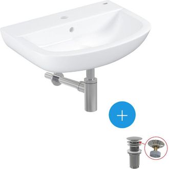 GROHE Conjunto Lavabo De Porcelana Suspendido 55,3x38,6cm + Desag&uuml;e Click-clack + Sif&oacute;n Fregadero (39440000-set) - Grohe