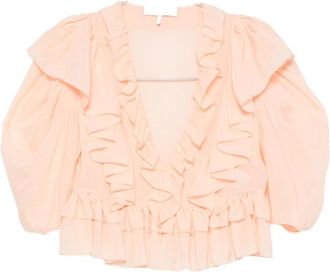Chlo&eacute; Gekreukelde zijden blouse - Dames - Blouses - Roze - XS - Overhemden