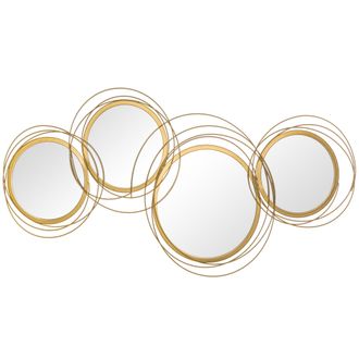 HOMCOM Homcom Decorazione Murale 3d In Metallo, Wall Art A Cerchi Con Specchi 107x56cm, Oro