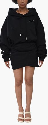Off-white SEASONAL Vestito Hoodie in Cotone Garzato con Elastico in Vita Off-White