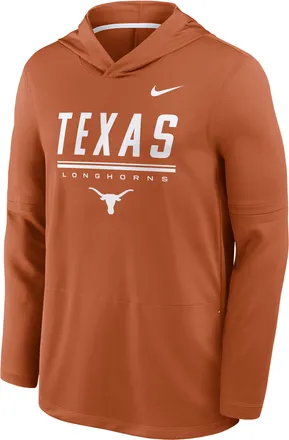 Nike Texas Sideline Nike Mens Dri-FIT College Long-Sleeve Hooded Top in Orange | 03B908D9TXE-594