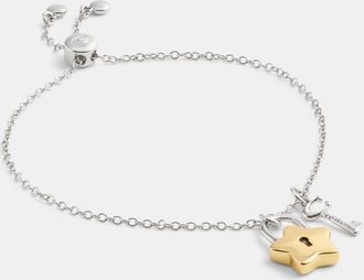 Coach Womens Star Padlock and Key Slider Bracelet - Silver Metal - One Size