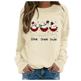 Generic Womens Christmas Jumpers Christmas Tops Funny Xmas Drink Drank Drunk Snowmen Casual Top Long Sleeve Sweatshirt Pullover Casual Sweatshirt Blouse Round
