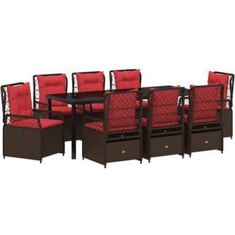 vidaXL Conjunto De Comedor De Jard&iacute;n 9 Pcs Marr&oacute;n Rat&aacute;n Sint&eacute;tico Vidaxl