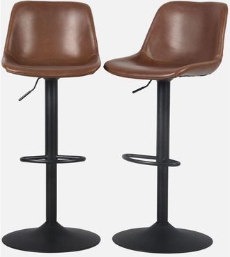 Sweeek Sweeek - Taburete de bar regulable con imitación cuero, set de 2, Noah, Marrón, 45x53x109 cm
