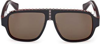 Christian Louboutin Roller 57mm Navigator Sunglasses in Black Red /Gunmetal /Zeiss at Nordstrom