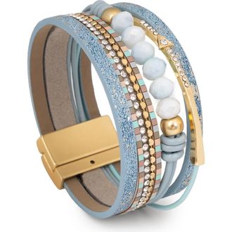 Saachi Beaded Leather Multistrand Bracelet in Light Blue at Nordstrom Rack