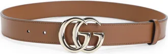Gucci Sundial Brown Calf Leather 3 Cm Gg Gold Belt-Donna