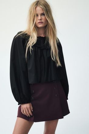 H&M Lace-trimmed cotton blouse in Black at Nordstrom, Size X-Small