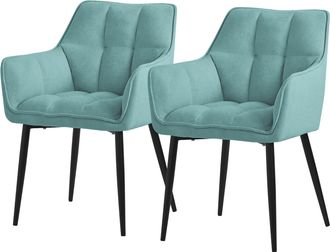 ML Design Ml-design - 2x Sillas De Comedor De Rizo Con Respaldo Y Reposabrazos Asientos Azul Petr&oacute;leo Con Tapizado Grueso Y Patas De Metal Sill&oacute;n Dise&ntilde;o Ergon&oacute;m