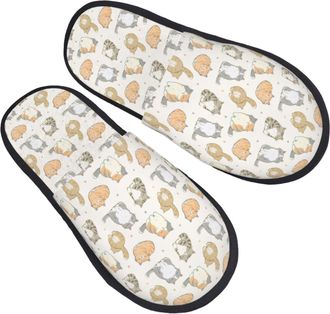 Generic Hotel Slippers Hand Drawn Cute Cat Furry Cotton Slippers Portable Anti-Slide Slipper For Guest Room Travel Room L