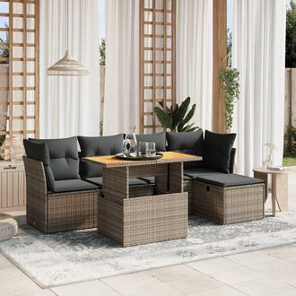 vidaXL Vidaxl - Set De Muebles De Jard&iacute;n 6 Pzas Y Cojines Rat&aacute;n Sint&eacute;tico Gris