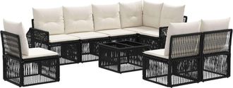 vidaXL Conjunto De Sof&aacute;s De Jard&iacute;n 9 Uds. Negro Y Blanco Crema Vidaxl